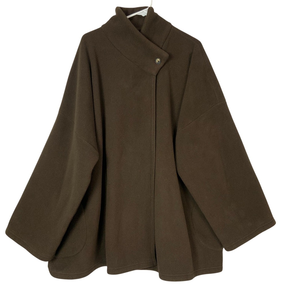 Bryn Walker Brown Fleece Jacket L Button Mock Neck Wide Sleeve Oversized